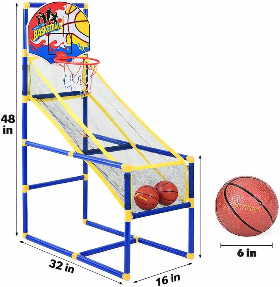 Liberty Imports Kids Arcade Basketball Game Set with Automatic Ball Return, Indoor Mini Basketball Hoop Shooting Game, Includes 2 Inflatable Balls and Pump, Easy Assembly Basketball Toy for Boys