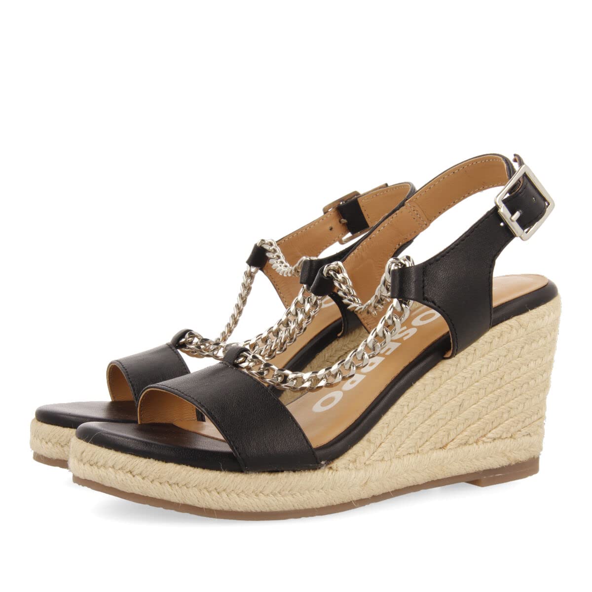 GIOSEPPO LOOZE, Wedge Sandals Woman, Black, 39 EU, Black/White, 7 UK