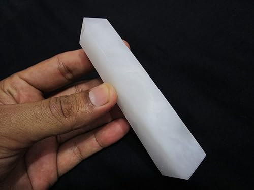 Folleto de cuarzo blanco azabache con diseño de torre de obelisco, energía divina, curación espiritual, chakras, equilibrio, jet International