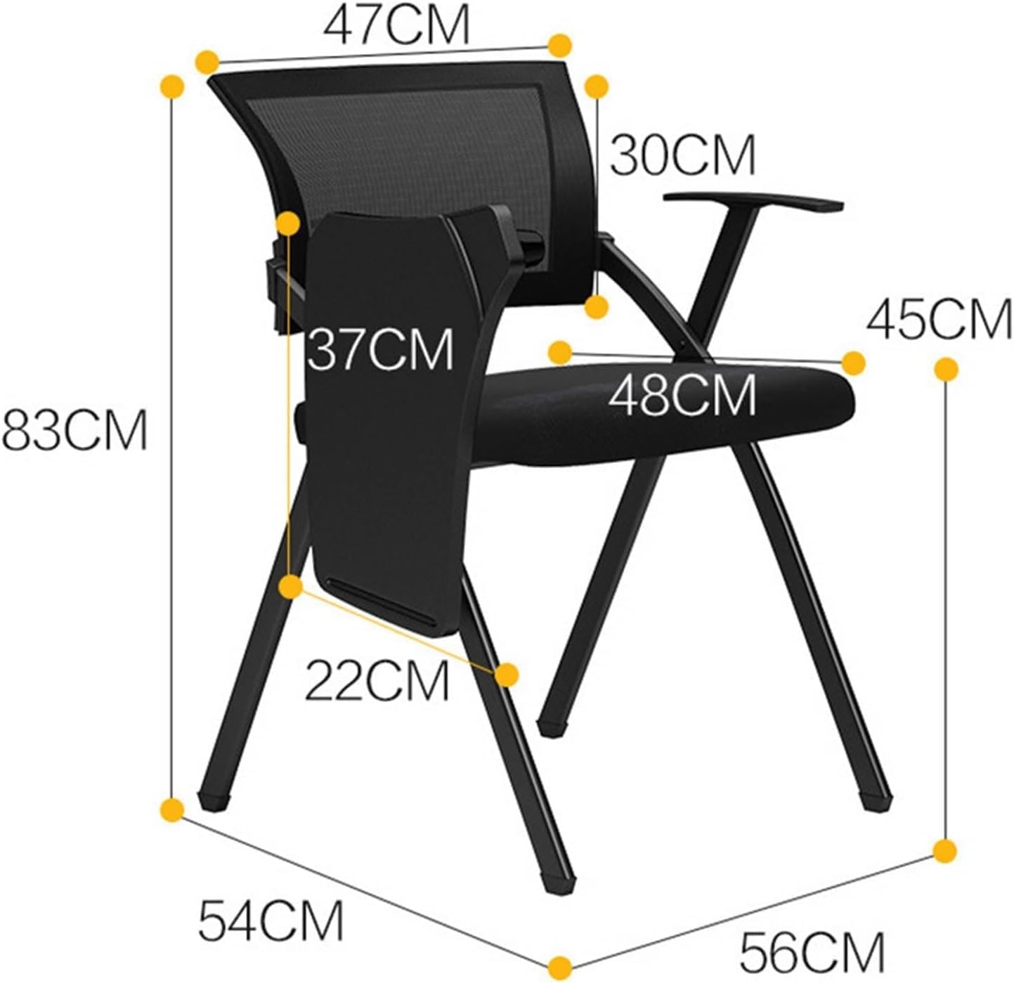 Ergonomic Folding Conference Chair with Right Handed Tablet Arm Breathable Mesh and Padded Fabric Seat Ideal(Green)