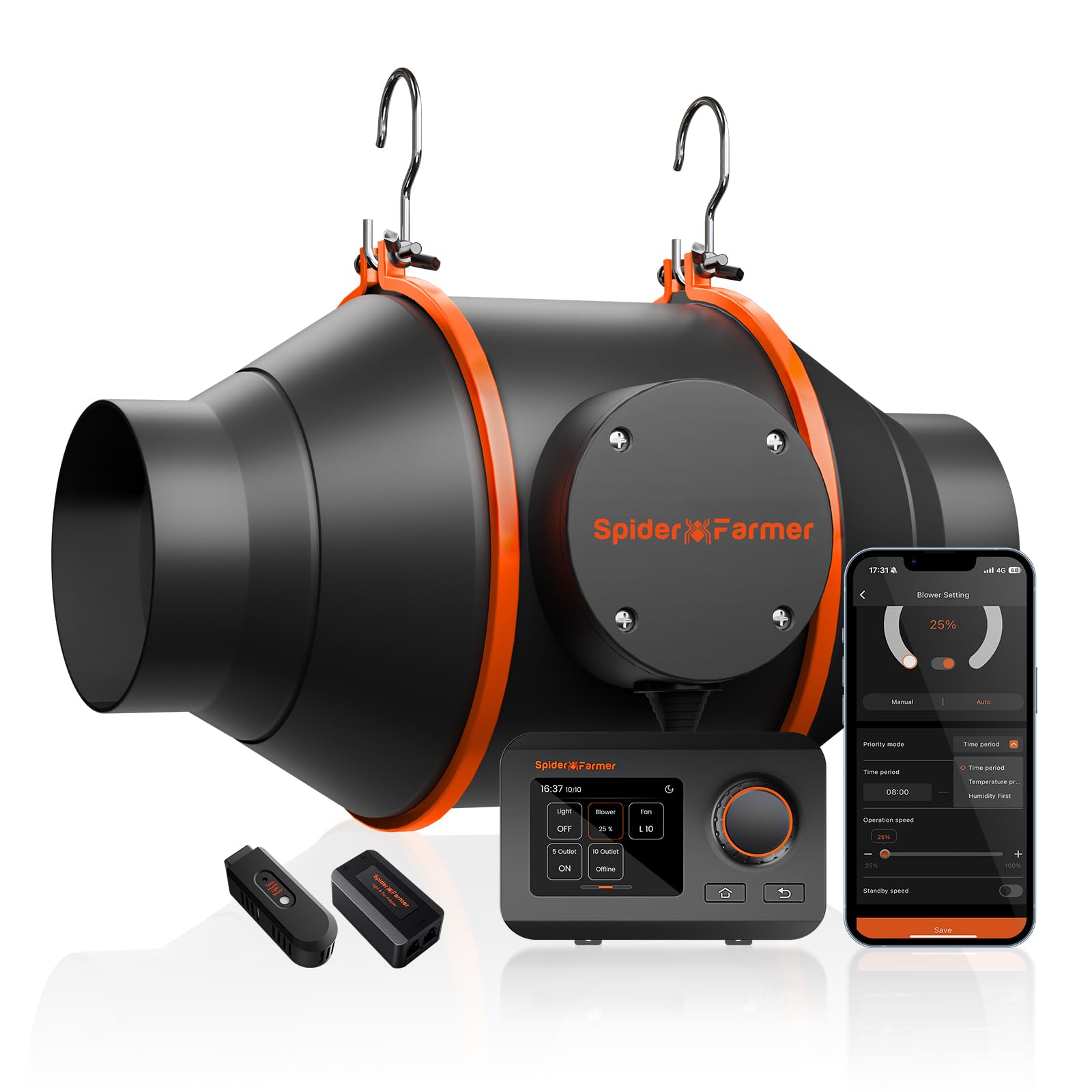 4 Inch Smart Inline Duct Fan with GGS Temperature Humidity Controller, Integrated App Control, 205 CFM Ventilation Exhaust Fan for Heating Cooling Booster, Grow Tents, Hydroponics