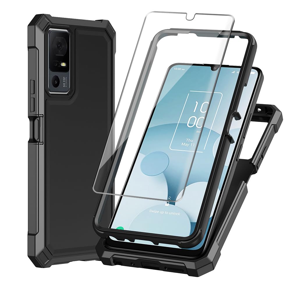 Pixfab Silicone Phone Case For TCL Models 501, 505, 403, 405, 305, 306SE & More - Black Protective Cover With Screen Guard