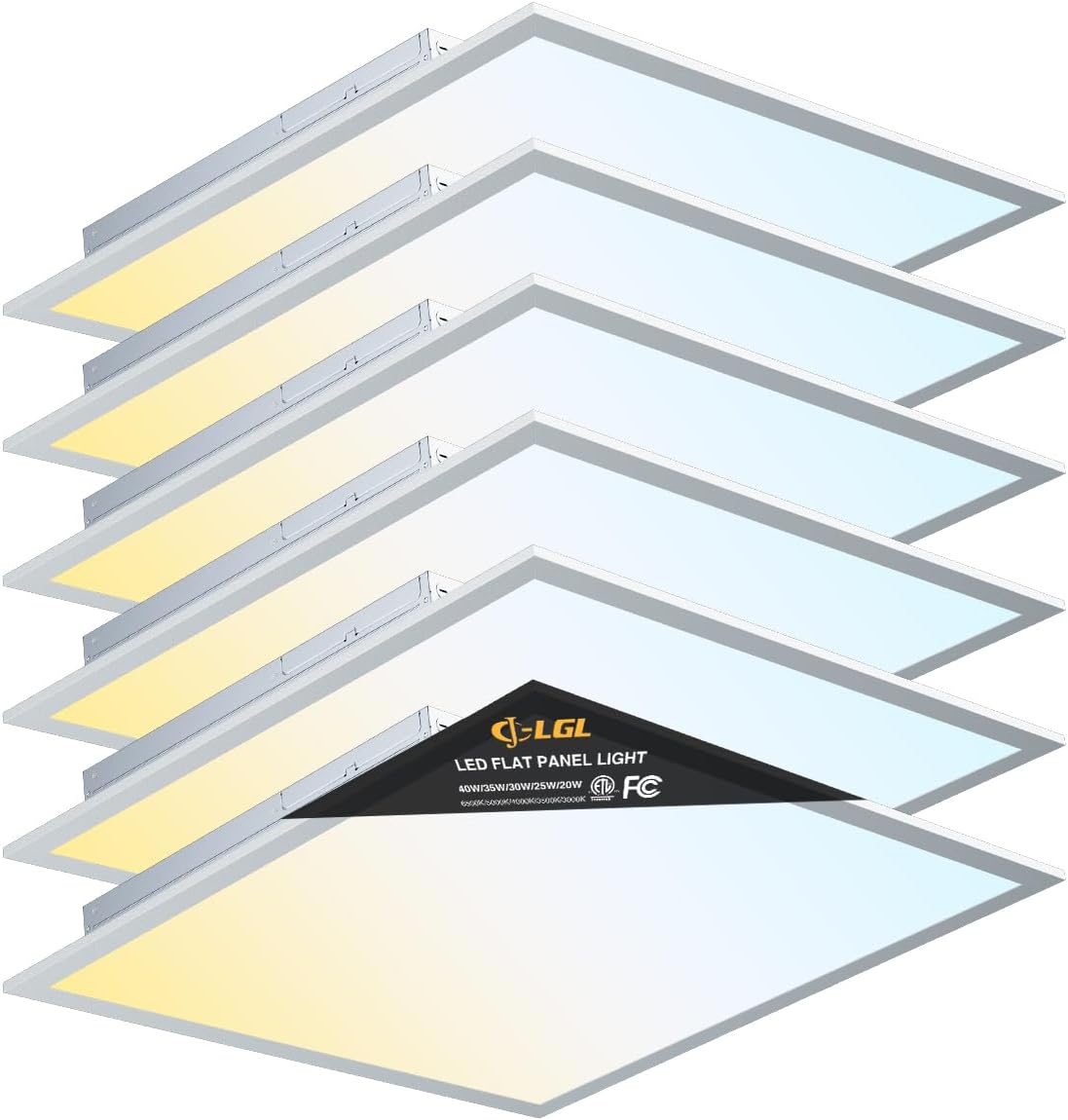 2x2 LED Flat Panel Light, Drop Ceiling Lights Fixture, Selectable Features, 20W/25W/30W/35W/40W, 3000K/3500K/4000K/5000K/6500K, Dimmable (0-10V), for Office Kitchen, ETL Listed (2x2FT-6Pack)