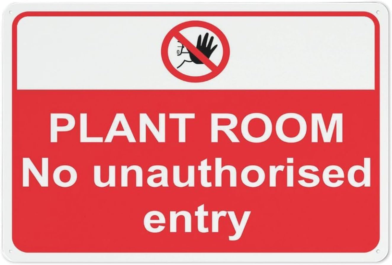 Bdeyfg Colour4 Plant Room No Unauthorised Entry Metal Tin Sign Aluminum Warning Signs For Indoor & Outdoor Yard Lawn Sign Home Decor 8X12 Inch