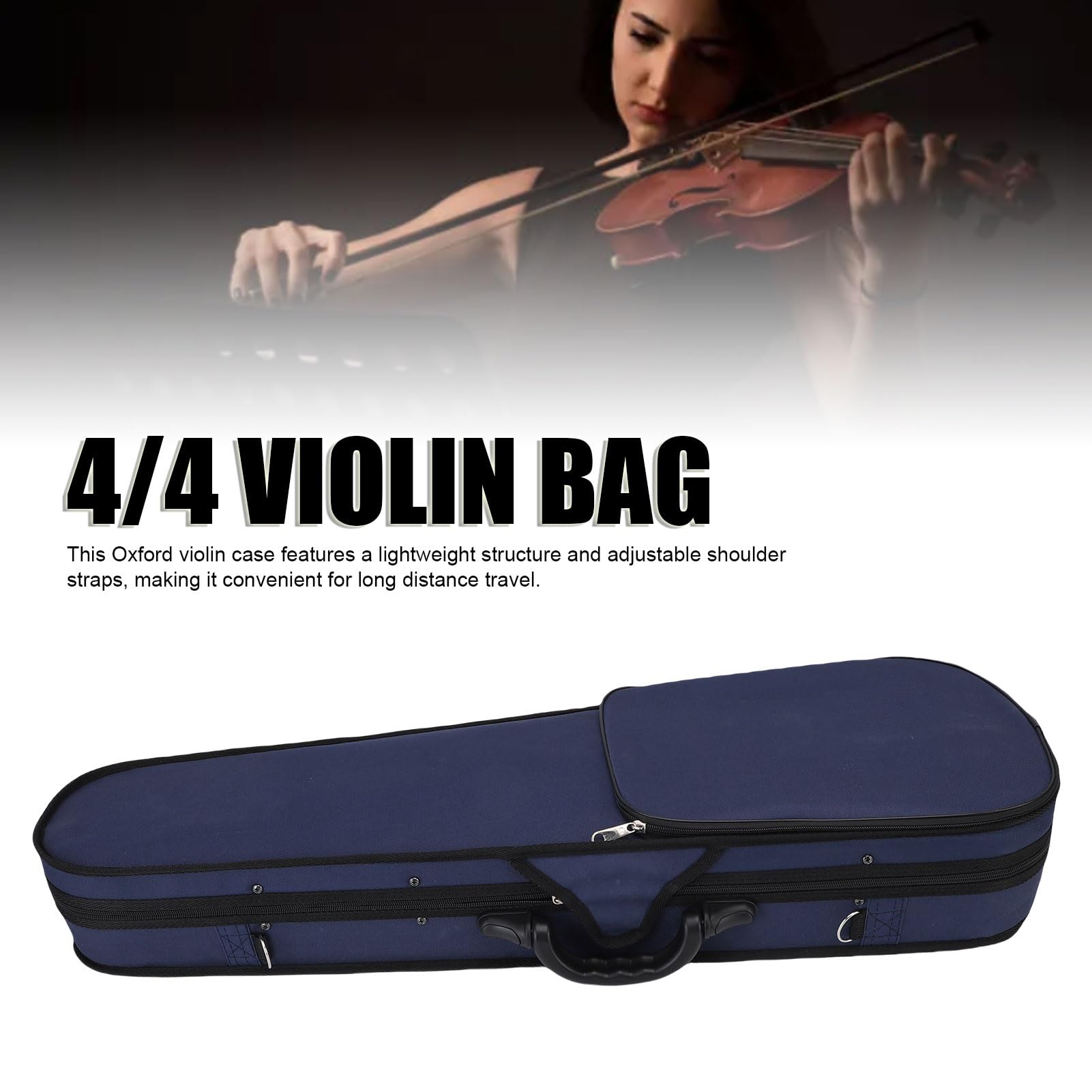 Custodia per Violino 4/4 a Grandezza Naturale, Zaino Professionale a Forma Triangolare, Misuratore di umidità Integrato, Tessuto Oxford, Spallacci, per Violini Classici Ed Elettrici