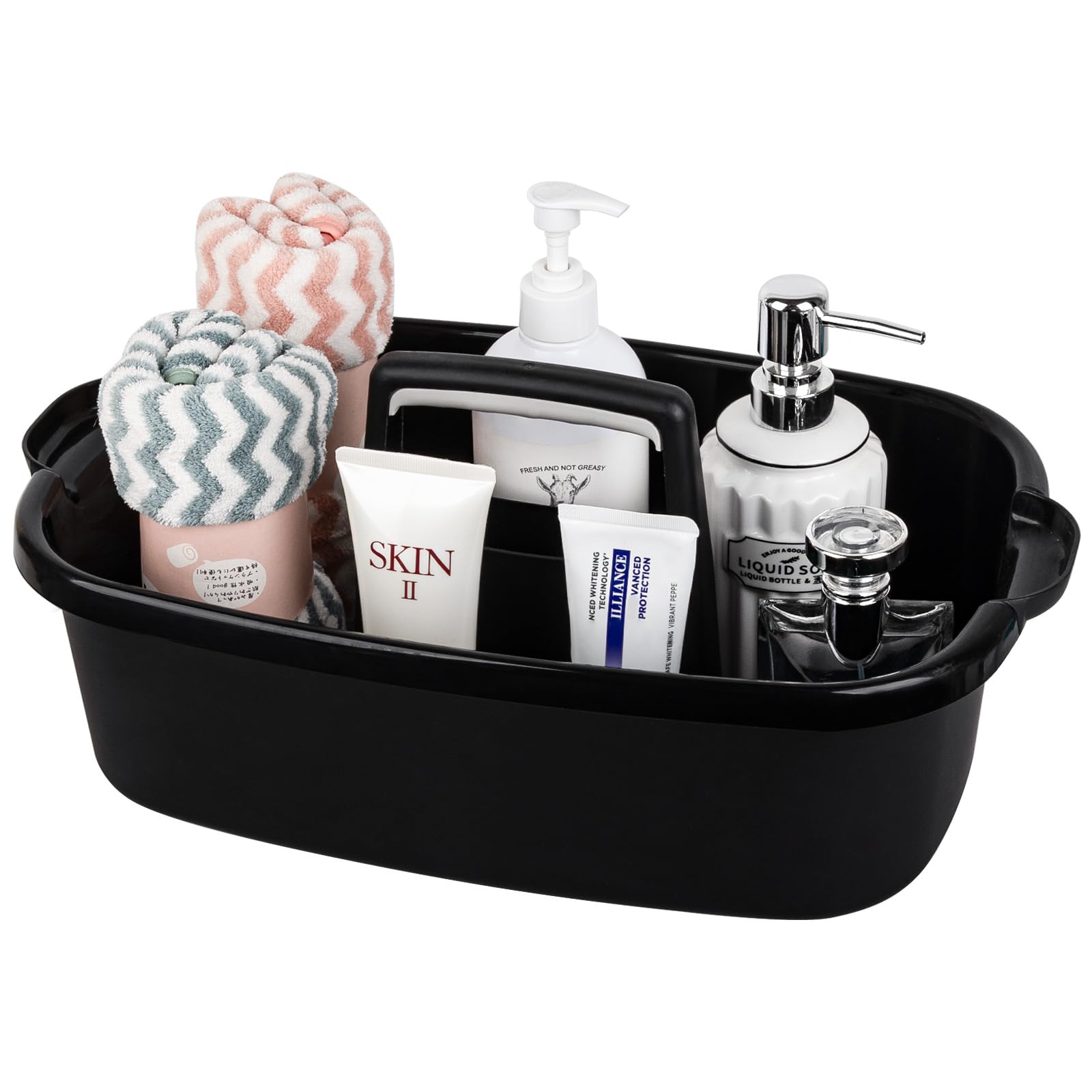 Large Cleaning Supplies Caddy Portable Shower Basket Supply Organizer with Handle Plastic Bucket Tool Storage for Bathroom, Bedroom, Kitchen, College Dorm, Garden, Black