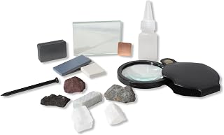 Mineral ID Kit - 13 Pieces - Includes Dropper Bottle, Streak Plate, Glass Plate, Magnet, Nail, Copper Sheet, Retractable Hand Lens, Rock and Mineral Geology Kit