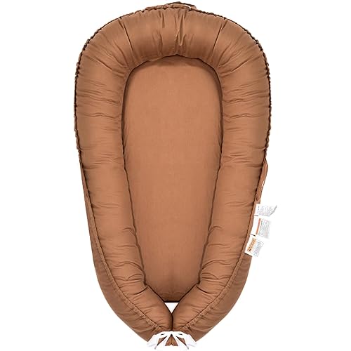 Baby Lounger, Infant Nest Cover, Newborn Lounger Cover Co Sleeper for Baby 0-24 Months, 100% Cotton Breathable Cosleeper for Baby in Bed, Soft Baby Essentials Gifts, Machine Washable (Brown)