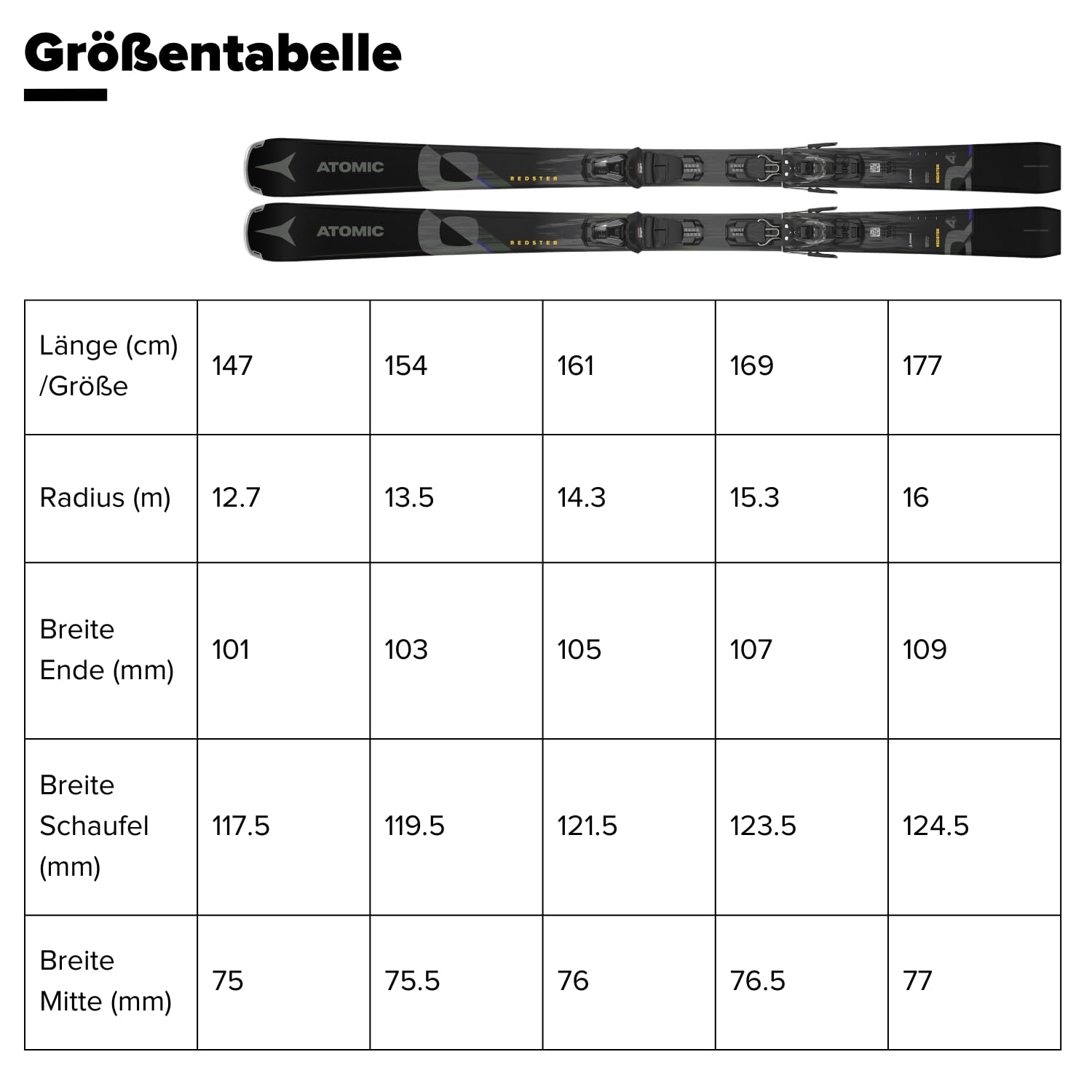 ATOMIC PM REDSTER Q4 Ski - Graue Skier - Leichter Herren & Damen Ski - Alpinski & Carvingski - Damen & Herren Skier mit Bindung (voreingestellte M 10 GW Bindung)