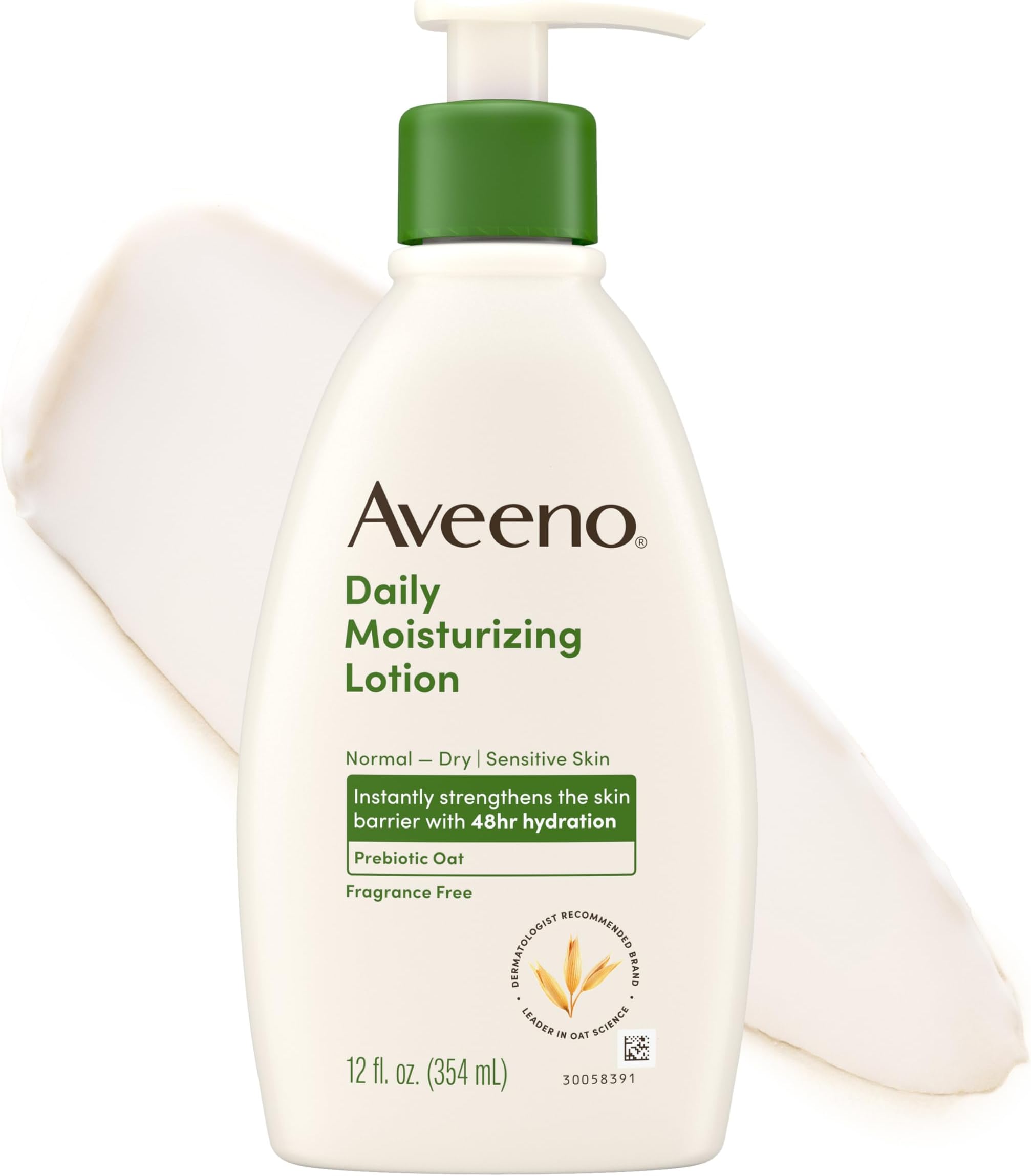Daily Moisturizing Body Lotion with Soothing Prebiotic Oat, Gentle Lotion for Women and Men Nourishes Dry Skin, Paraben-, Dye-, & Fragrance-Free, Non-Greasy & Non-Comedogenic, 12 Fl Oz