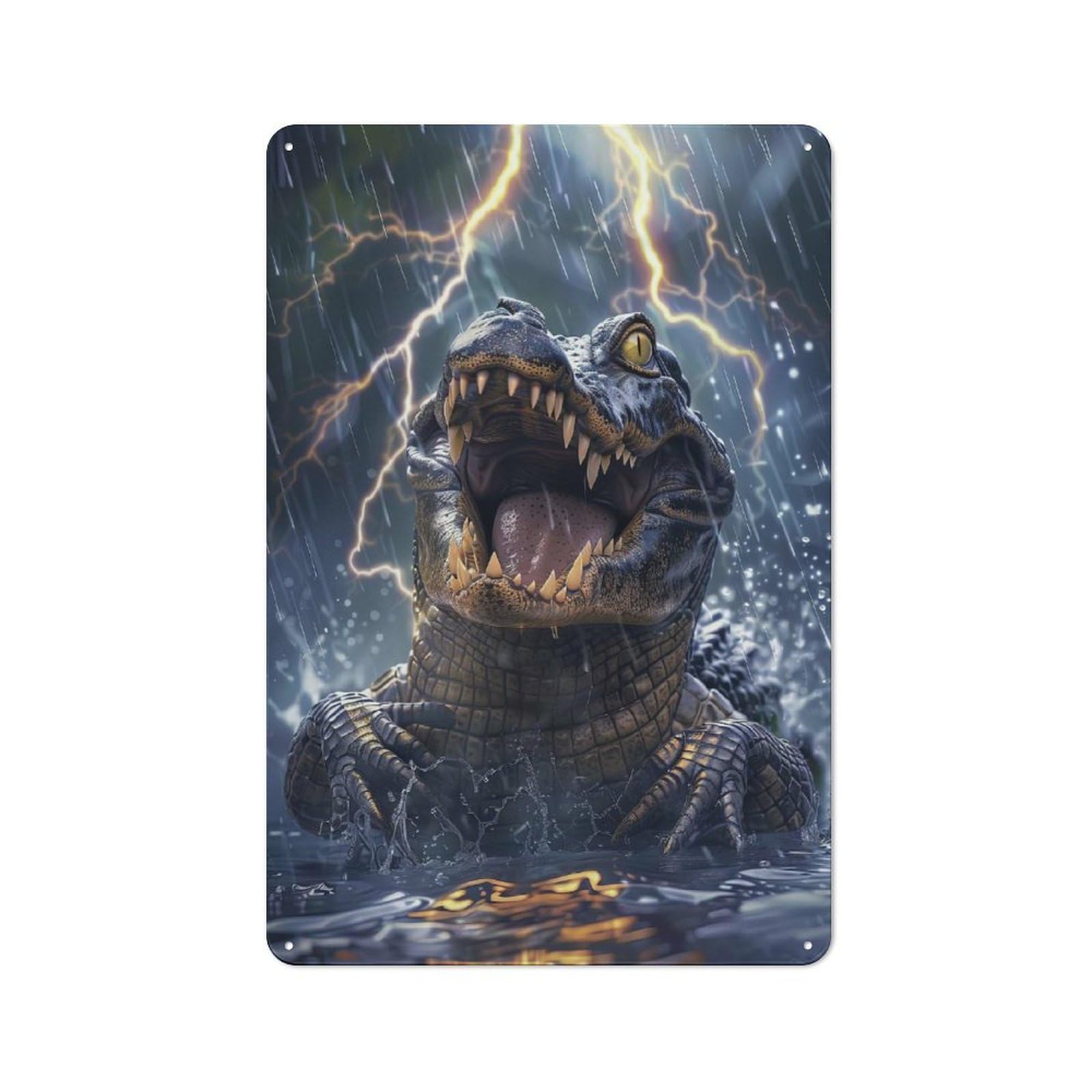 Junmoney Style-14 Workshop Style Garage Metal Sign 30X20cm Featuring Crocodile Lightning, Industrial Wall Art For Workshop, Basement, Shed Or Games Room