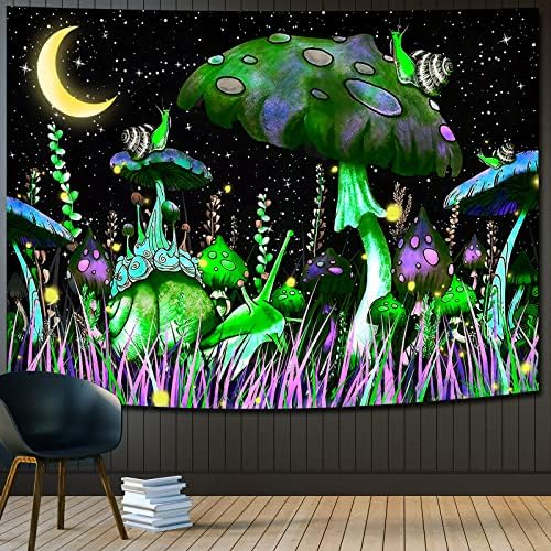Romantic Angels Mushroom Tapestry for Bedroom Aesthetic Trippy Anime Tapestry Wall Hanging Blacklight Large Tapestries for Living Room Grow in Dark Psychedelic Tapestry (59.1ʺL × 78.7ʺW)