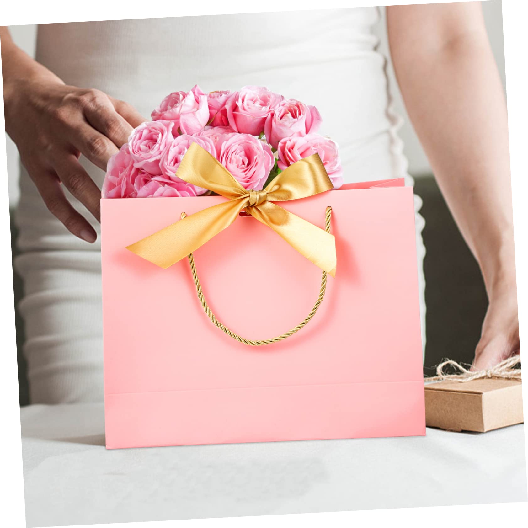 PACKOVE 10 Stück Geschenktüten aus Papier mit Henkeln Papiertüten mit Schleifen für Geschenkverpackung und Geeignet für Hochzeiten Partys Geburtstage und Feiertage