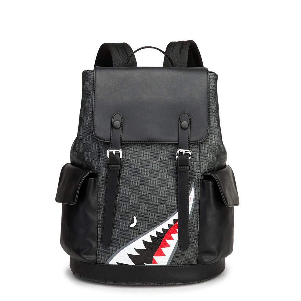Large capacity backpack men and women fashion backpack shark figure plaid backpack computer backpack leisure trend travel bag