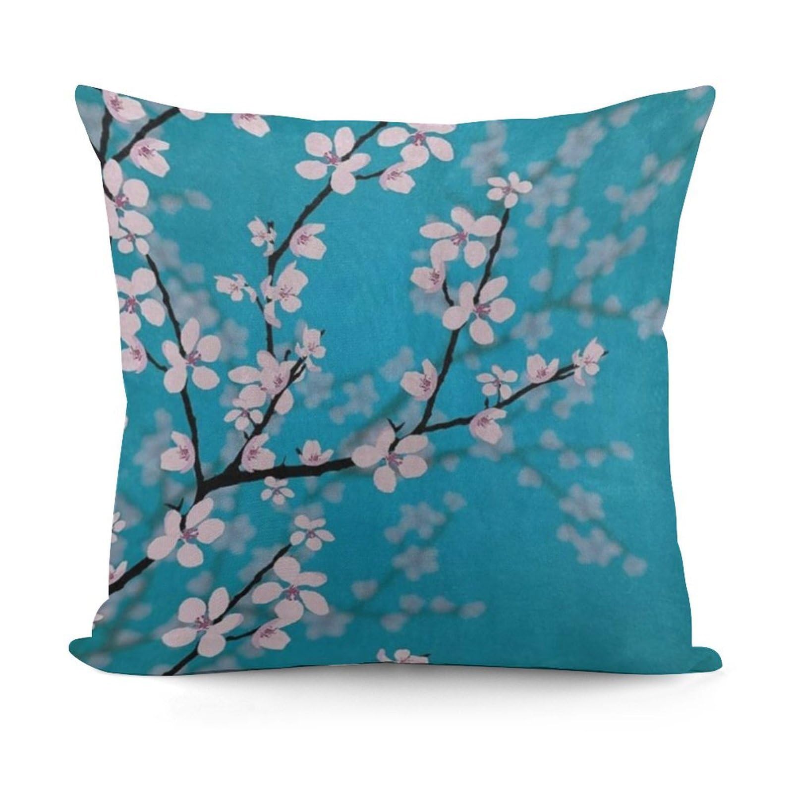 FekiLoot Japanese Cherry Flowers Plush Cushion Covers, Double-Sided Throw Pillow Covers with Invisible Zipper, Comfortable Soft Square Cushion Cases for Sofa Bedroom Living Room 18x18 Inch (45x45cm)