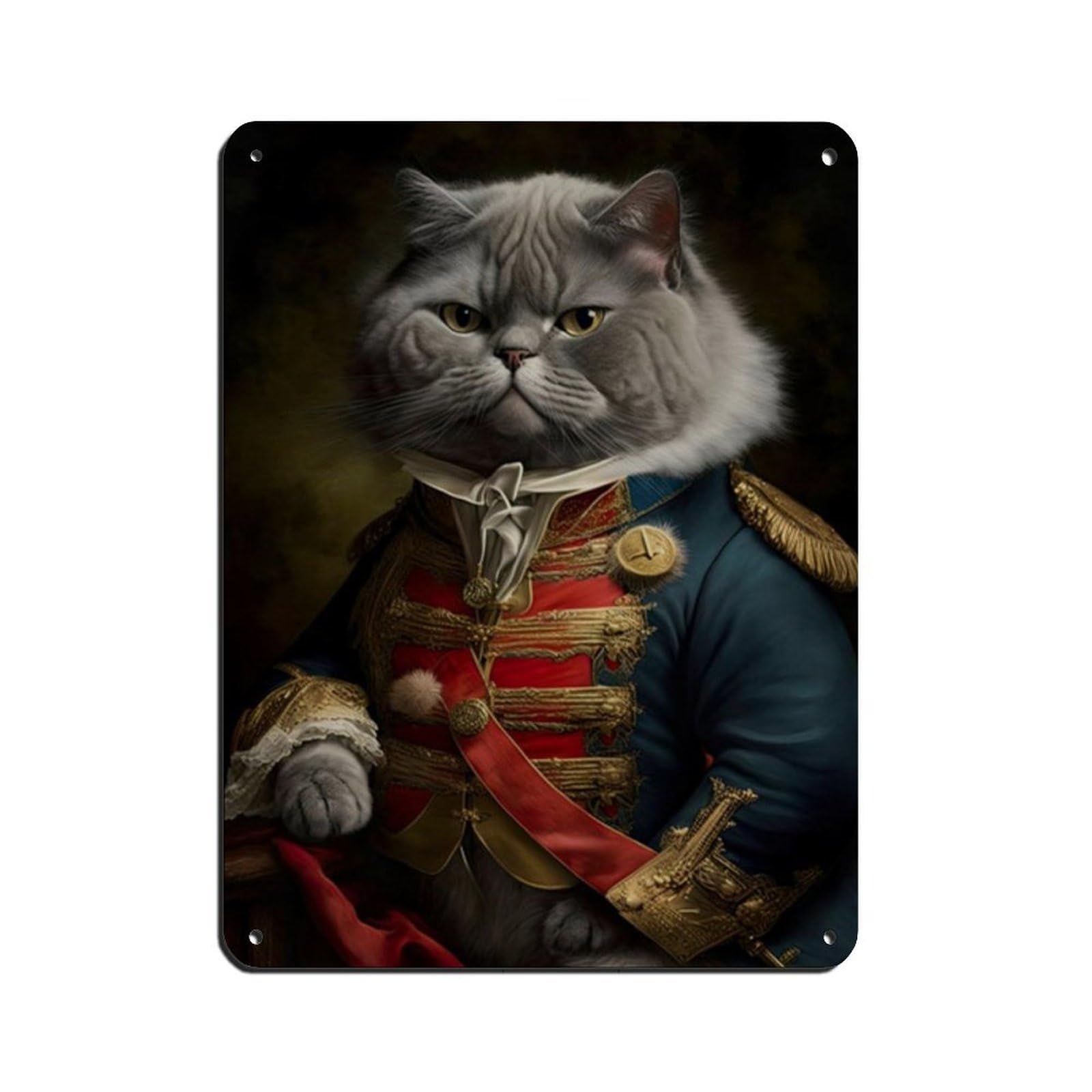 Vintage Renaissance Military Painting Cat Poster Retro Poster Metal Tin Sign Chic Art Retro Iron Painting Bar People Cave Cafe Family Garage Poster Wall Decoration 12x16inch(30x40cm)