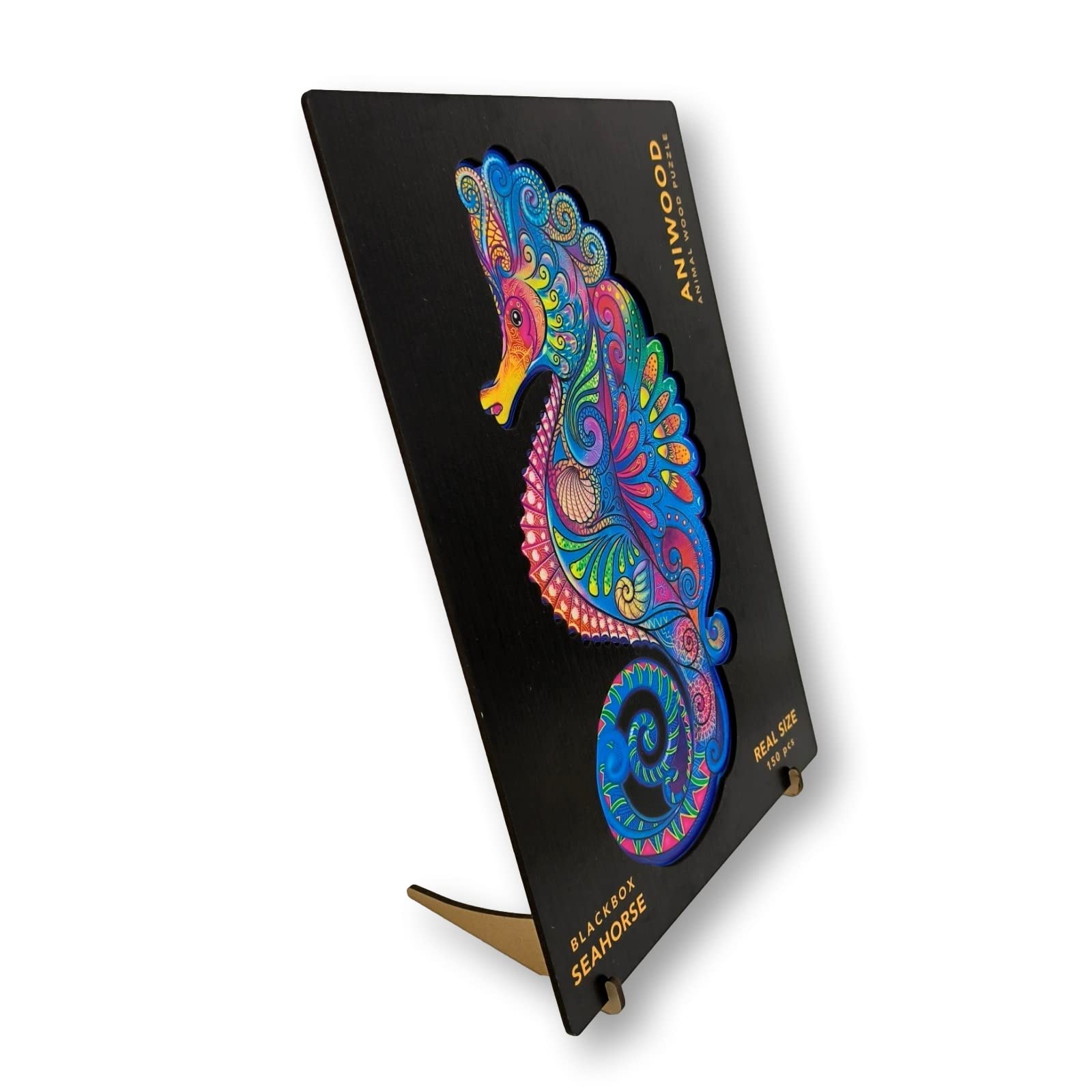 ANIWOOD Puzzle de Madera de Animales. Tapa troquelada, Caja a tamaño Real del Puzzle. 3 Modos de dificultad, Elemento Decorativo. Piezas únicas Originales de Animales (Medium, Caballito de Mar) — view 7