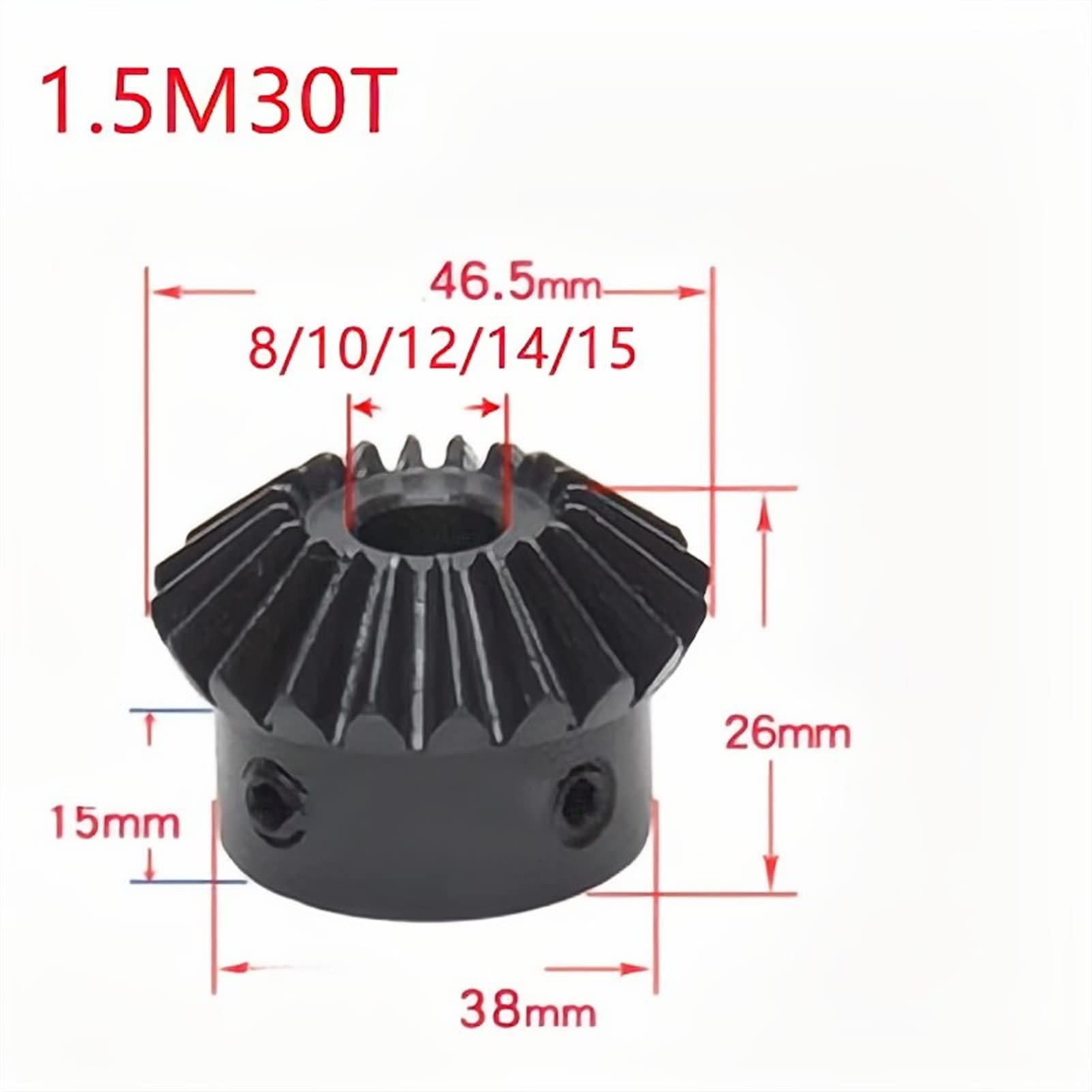 ELLANA Transmission Angle 1pc 1.5 Module 30 Teeth Bevel Gear 1.5M 30T 8mm 10mm 12mm 14mm 15mm Inner Hole Gear 90 Degrees Meshing Angle Gear Screw M5 Driver Shaft (Color : 14mm bore)
