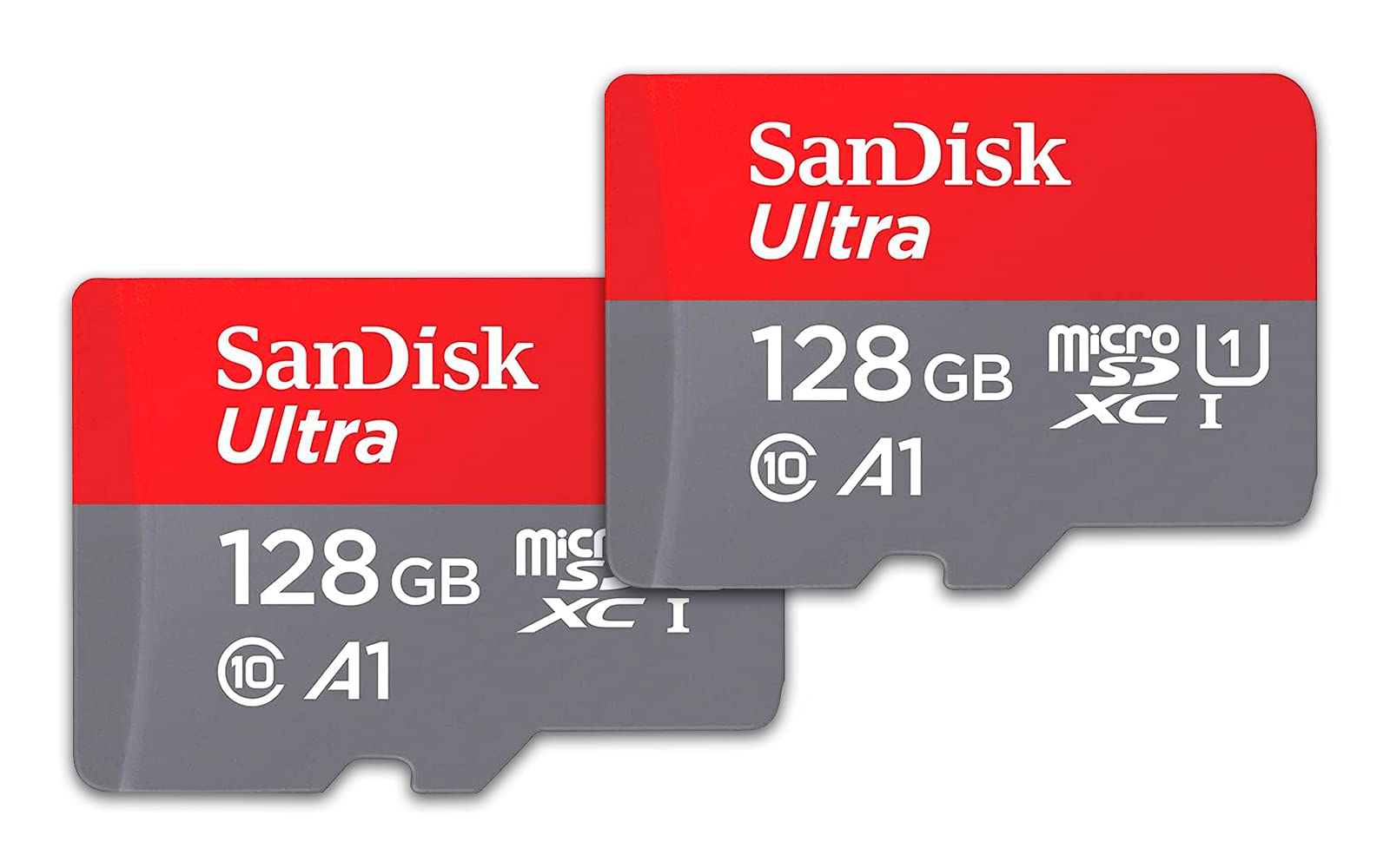SanDisk 128GB Ultra microSDXC cards (2-pack) + SD adapter up to 120 MB/s with A1 App Performance UHS-I Class 10 U1 (Pack of 2)