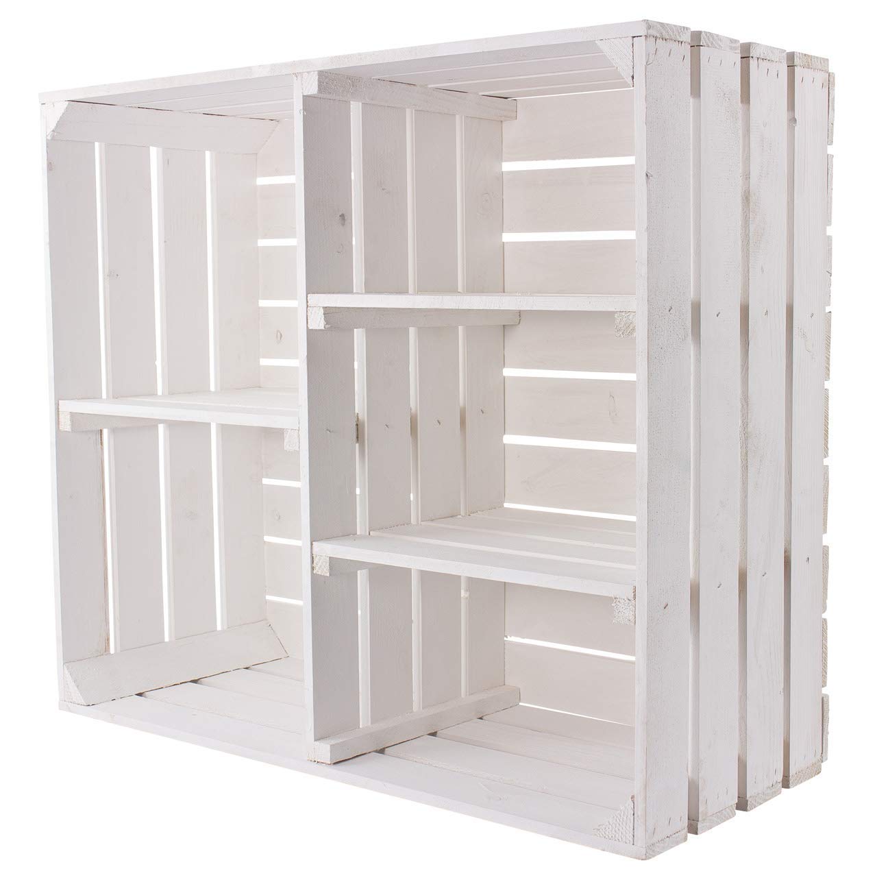 Juego de 2 – Shabby Chic madera armario en blanco – 5 estantes – Fruta (Caja de madera caja de caja de almacenamiento de madera botellero como – Zapatero Estante con libros – Armario ropero 77 x 68 x)