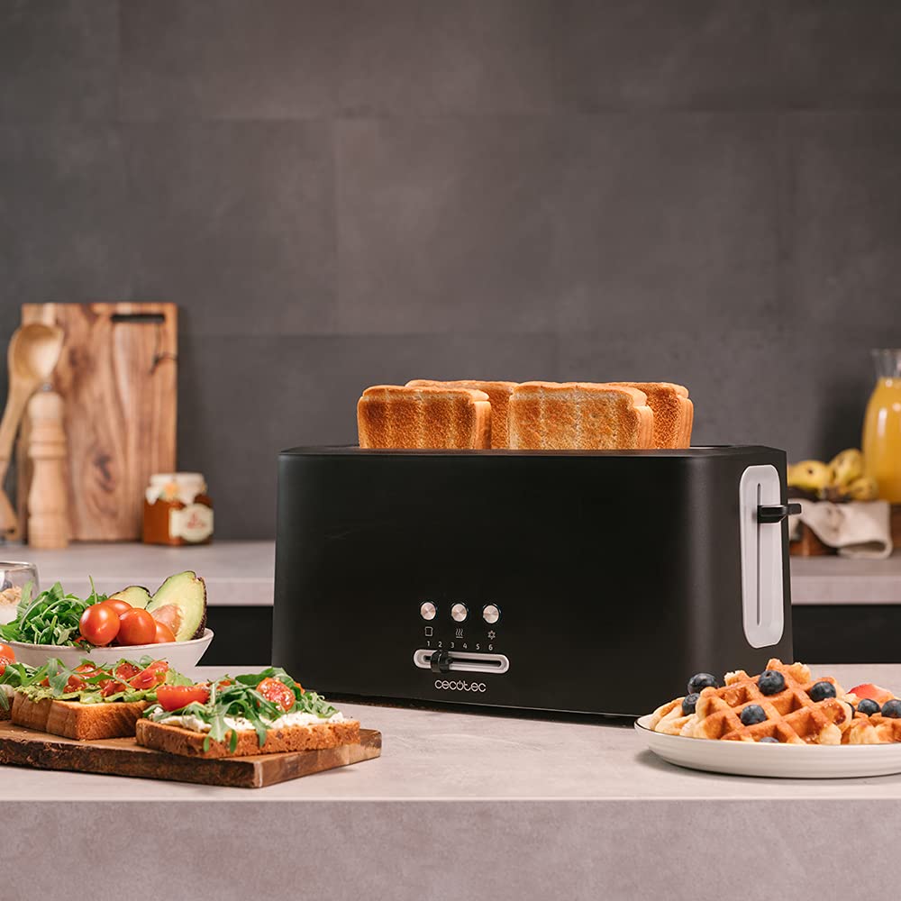 Cecotec Grille-pain Toast&Taste 16000 Extra Double. 1630 W, Plastique avec 2 fentes longues extra-larges, 6 Niveaux de grillage