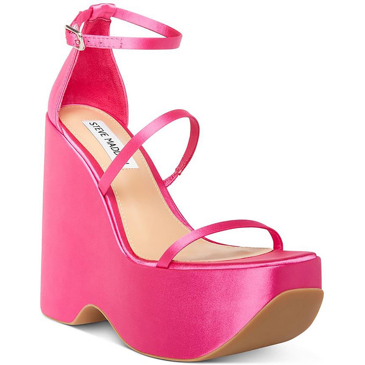 Amazon.com | Steve Madden Womens Varia Satin Strappy Wedge Heels Pink 11  Medium (B,M) | Pumps