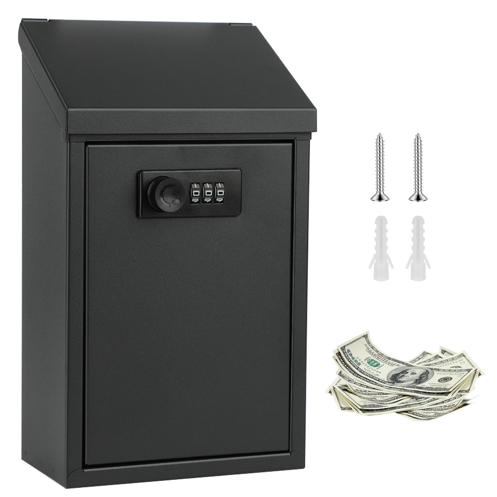 Metal Donation Box, Drop Box for Outside,Safe Suggestion Box Collection Box with Combination Lock,Wall Mounted Mailbox with Top Slot for Home Office Hotel Business Jewellery Cash