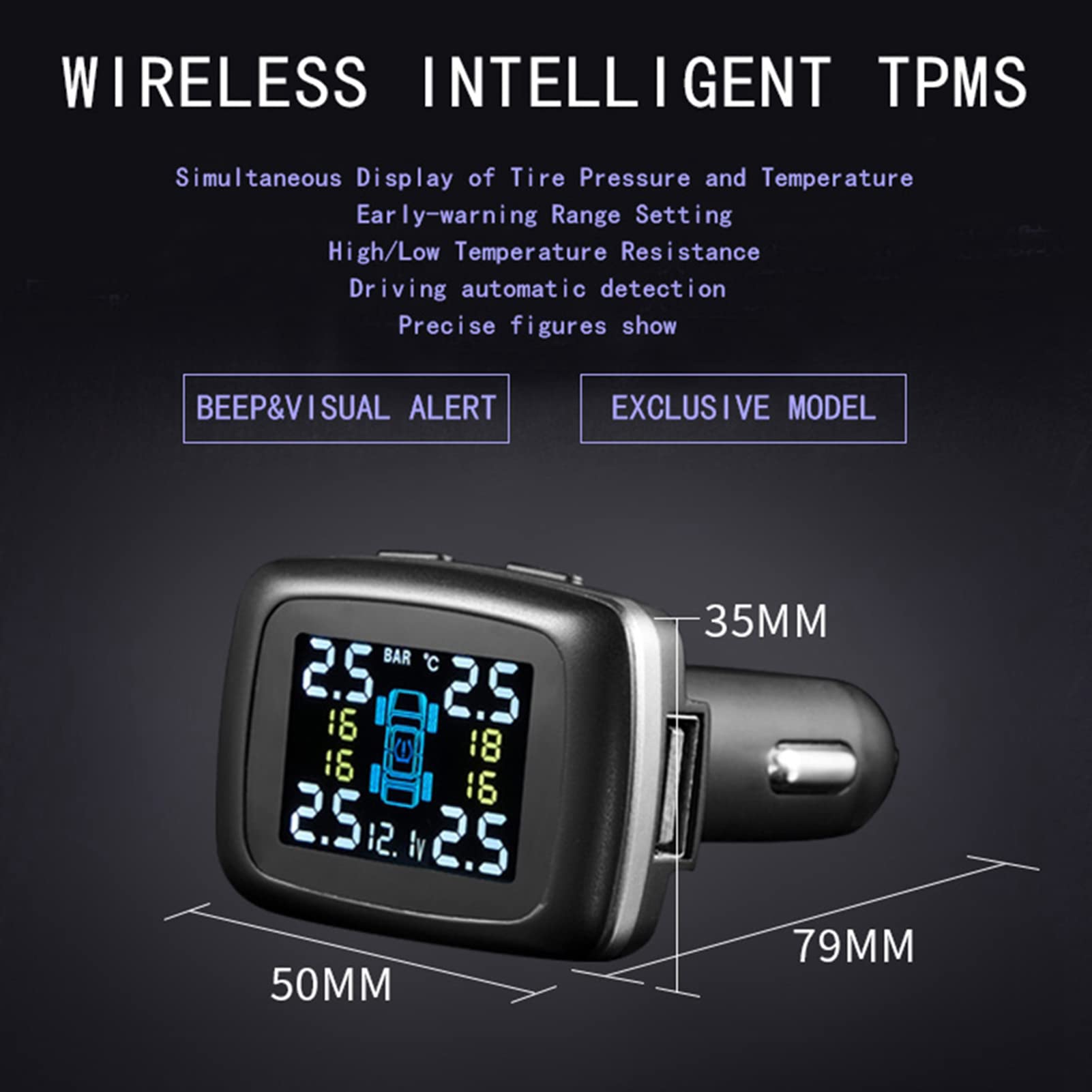 Ejoyous TPMS Reifendruckkontrollsystem, 433 MHz Reifendrucksensoren Auto Reifendruck Kontrollsystem mit 4 Externen Sensoren, Reifendruck Autoalarmsyste Echtzeit Druck und Temperatur