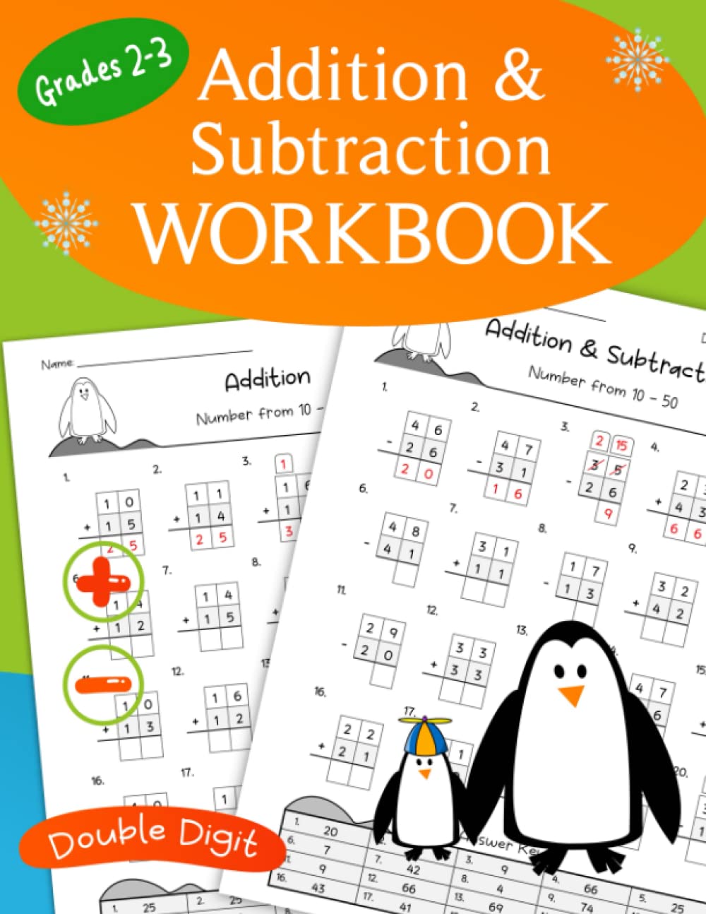 Grades 2-3 Addition and Subtraction Workbook: Math Double Digit Adding and Subtracting