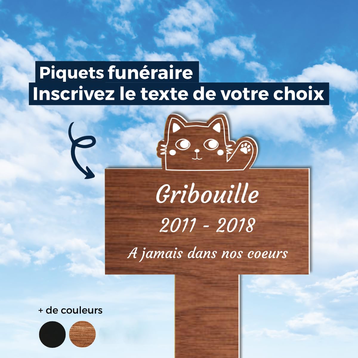Piquet Plaque Funéraire Commémoratif Personnalisé - Bois - Inter funéraire pour Chat, Chien - Souvenir pour Animaux - Plaque Commemorative Animal - Textes Personnalisables (Coeur)