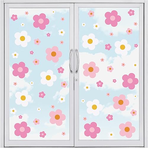 Vista 8 de Whaline 9 hojas de flores hippie retro boho groovy - Adhesivos de doble cara coloridos preppy anticolisión y calcomanías