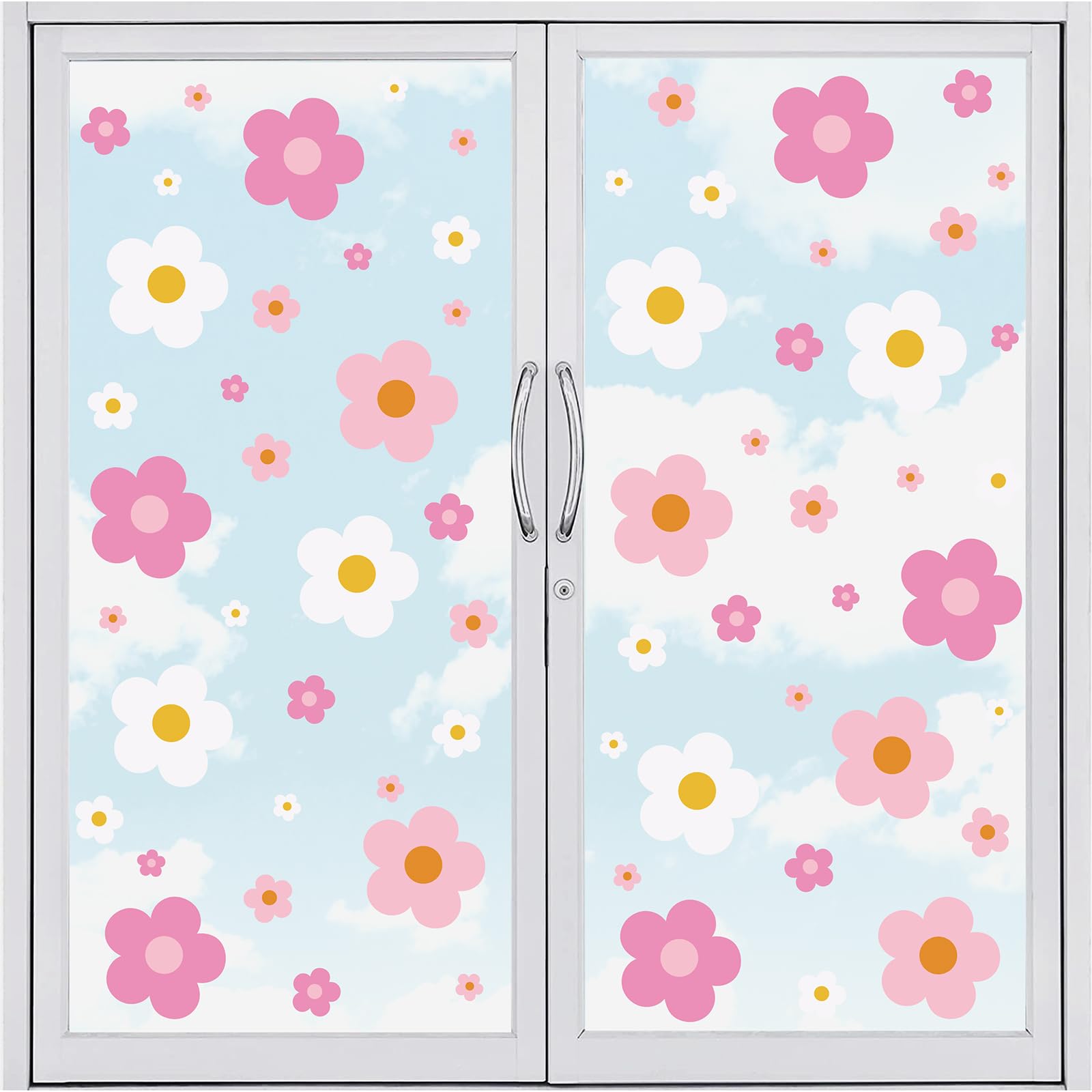 Stickers fenêtre repositionnables rose fleur décoration vitre chambre enfant 9 feuilles