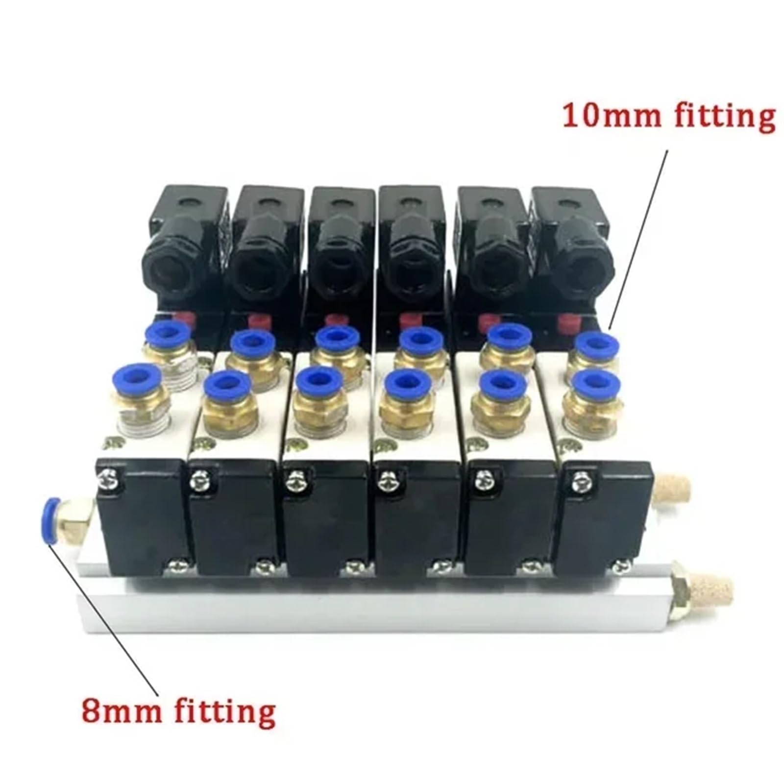 Bloque de electroválvula neumática con silenciador, 1 unidad, 12/24 V, 110/220 V CA, opción 4V210-08, con base de colector de 2/3/4/6 vías(6 Row 10mm fitting,AC220V)