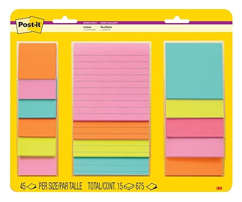 Super Sticky Notes, 15 Sticky Note Pads, Multi-Size., School Supplies,