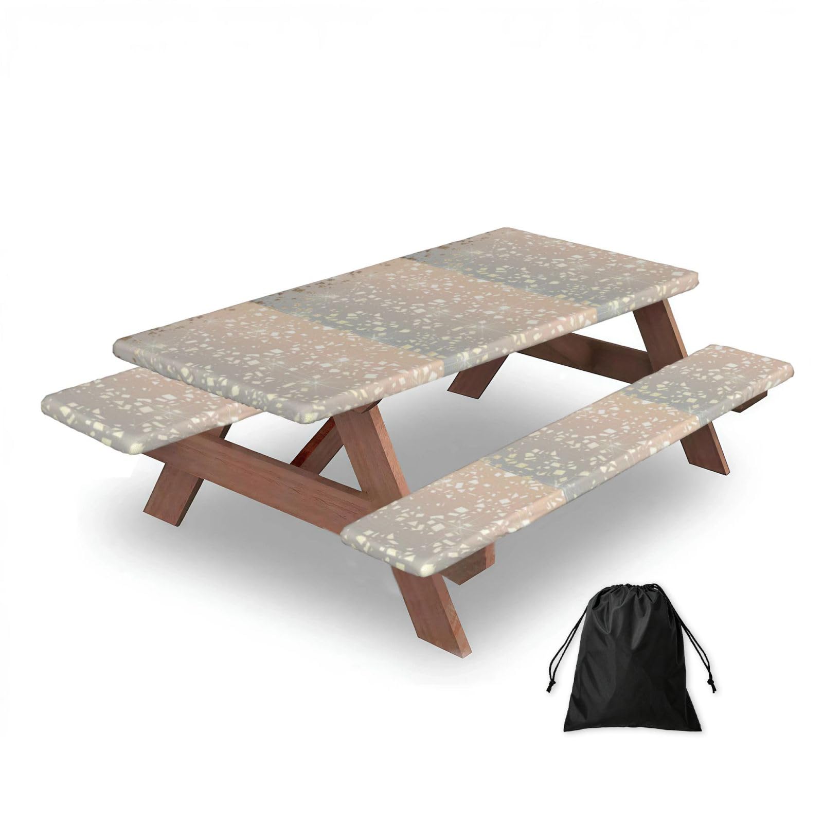 Dopklna As Picture Vintage Glam Gold Star Foil Sparkle, Picnic Table Cover With Bench Covers -Waterproof Elastic Fitted Tablecloth For Garden Camping Patio 76X152cm