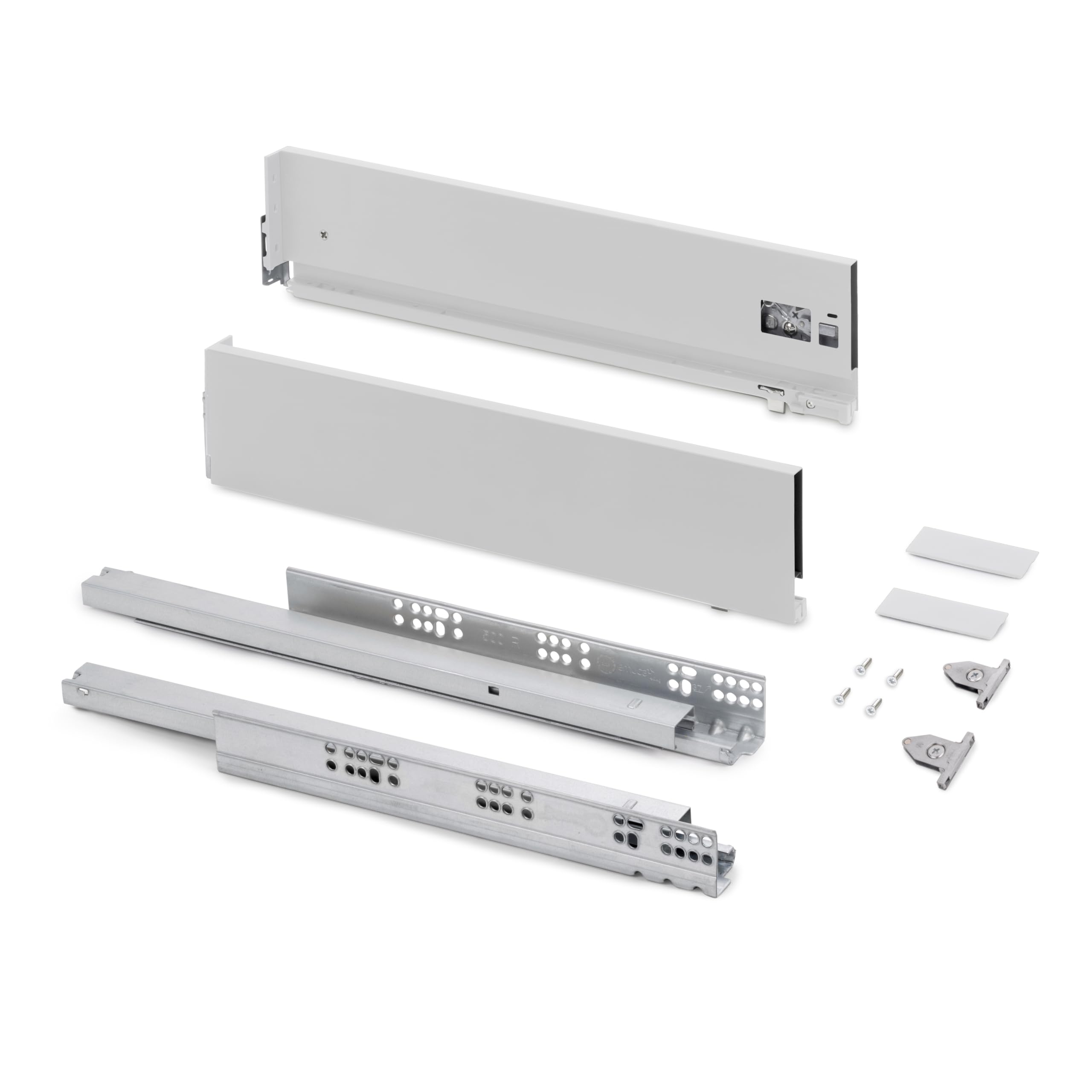 Emuca White - Drawer Kit For Kitchen Or Bath With 3D Regulation, Height 131Mm (5,16 Inch), Depth 500Mm (19,7 Inch), 40Kg (88 Lb), Soft Close, Boards Not Included, Steel,