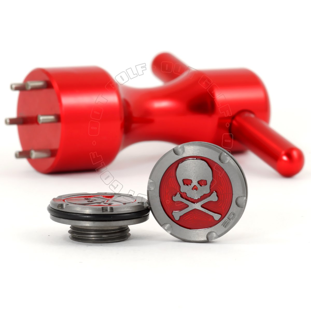 19th Hole Custom Shop 2 x 30g Deluxe Tour Style Weights for Scotty Cameron Fastback, Squareback and Roundback Putters Wrench, Skull, Red (Red)