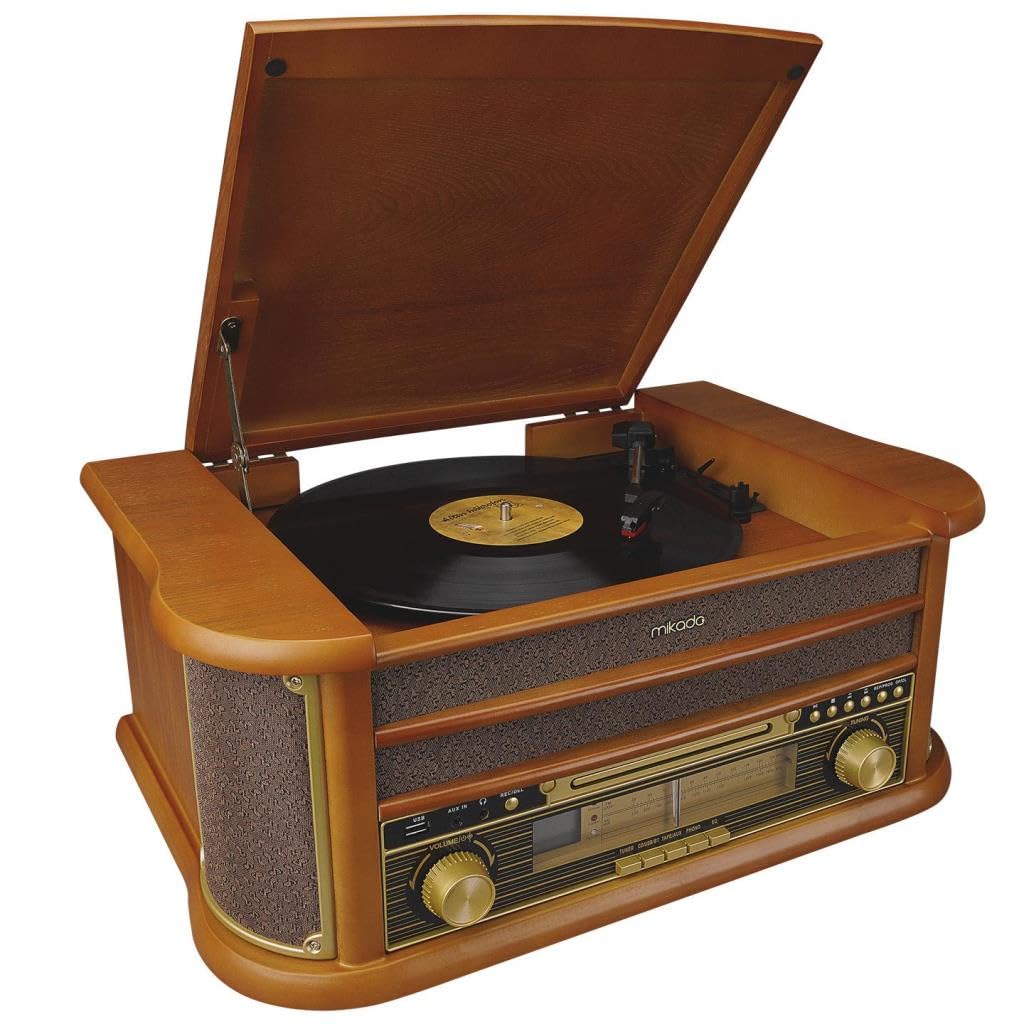 Mikado MN-P325 Mobile Giradischi Vintage in Legno Usb/Cassette/Cd/Radio/Bluetooth Giradischi con Controller