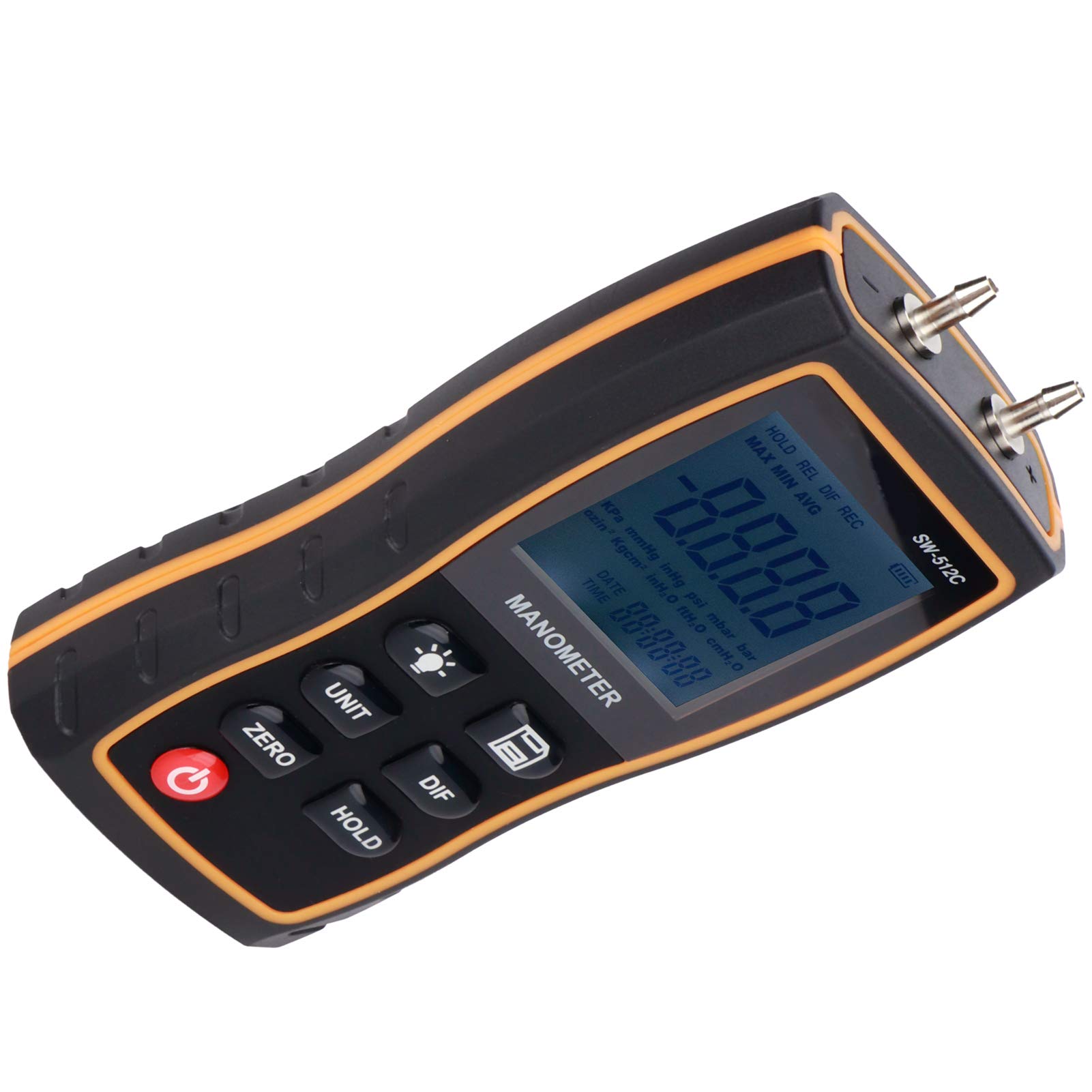 Manómetro Digital, Probador de Presión de Gas y Aire Diferencial con Puerto Doble, 11 Unidades KPa Psi Mbar, Retroiluminación LCD, para HVAC