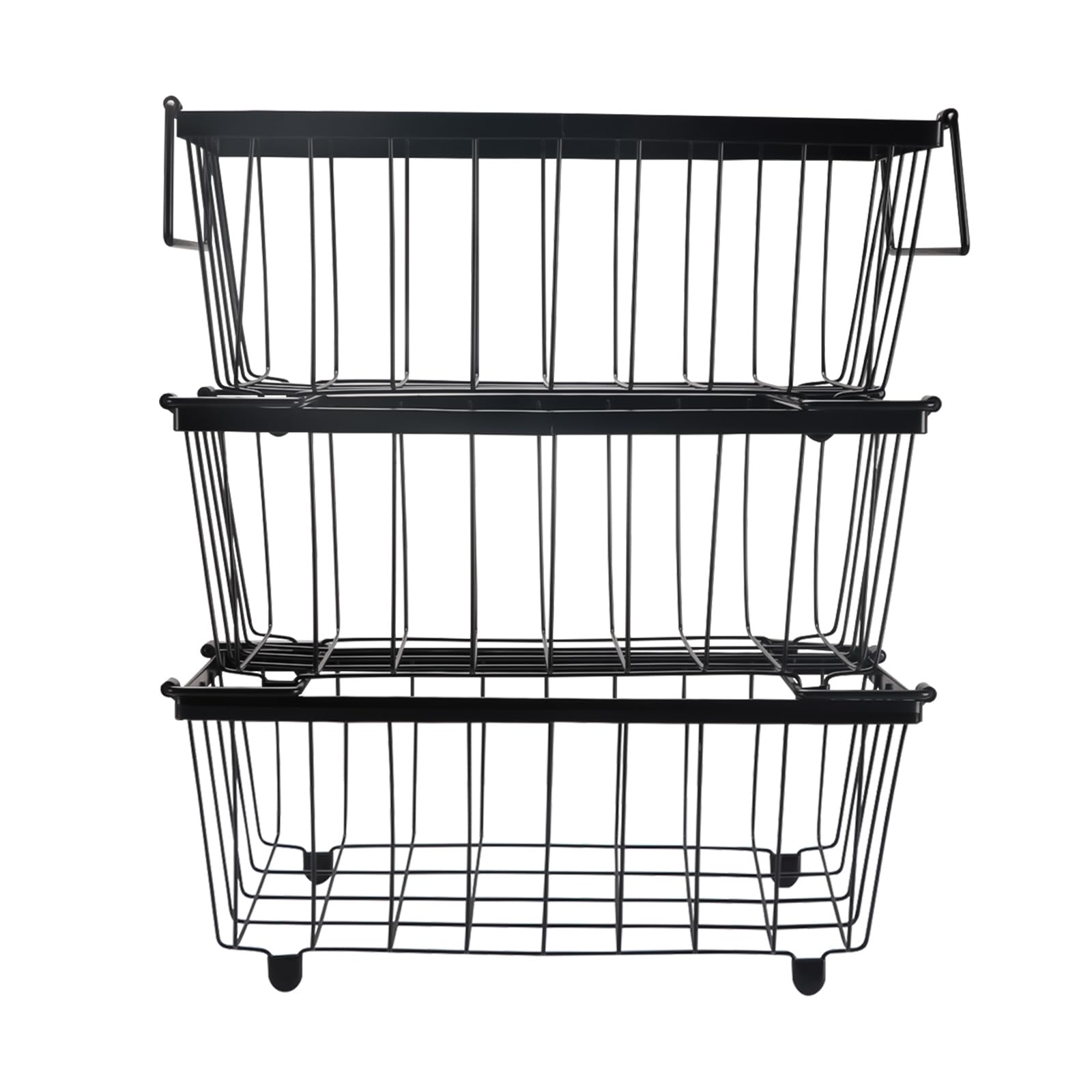 3 Stück Gefriertruhe Korb,Metall Gefrierschrank Organizer Stapelbare Drahtkörbe Mit Griff Und Rutschfestem Boden Drahtkorb ,Gefriertruhe Organizer für 5-7 Cu.Ft Kühlschrank,37.2X18X14cm(Schwarz)