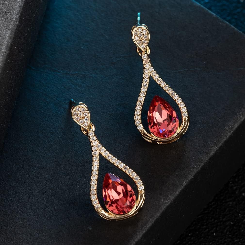 Austrian Crystal Halo Teardrop Hollow Drop Stud Earrings for Women 14K Rose Gold Plated Hypoallergenic Jewelry - Image 4