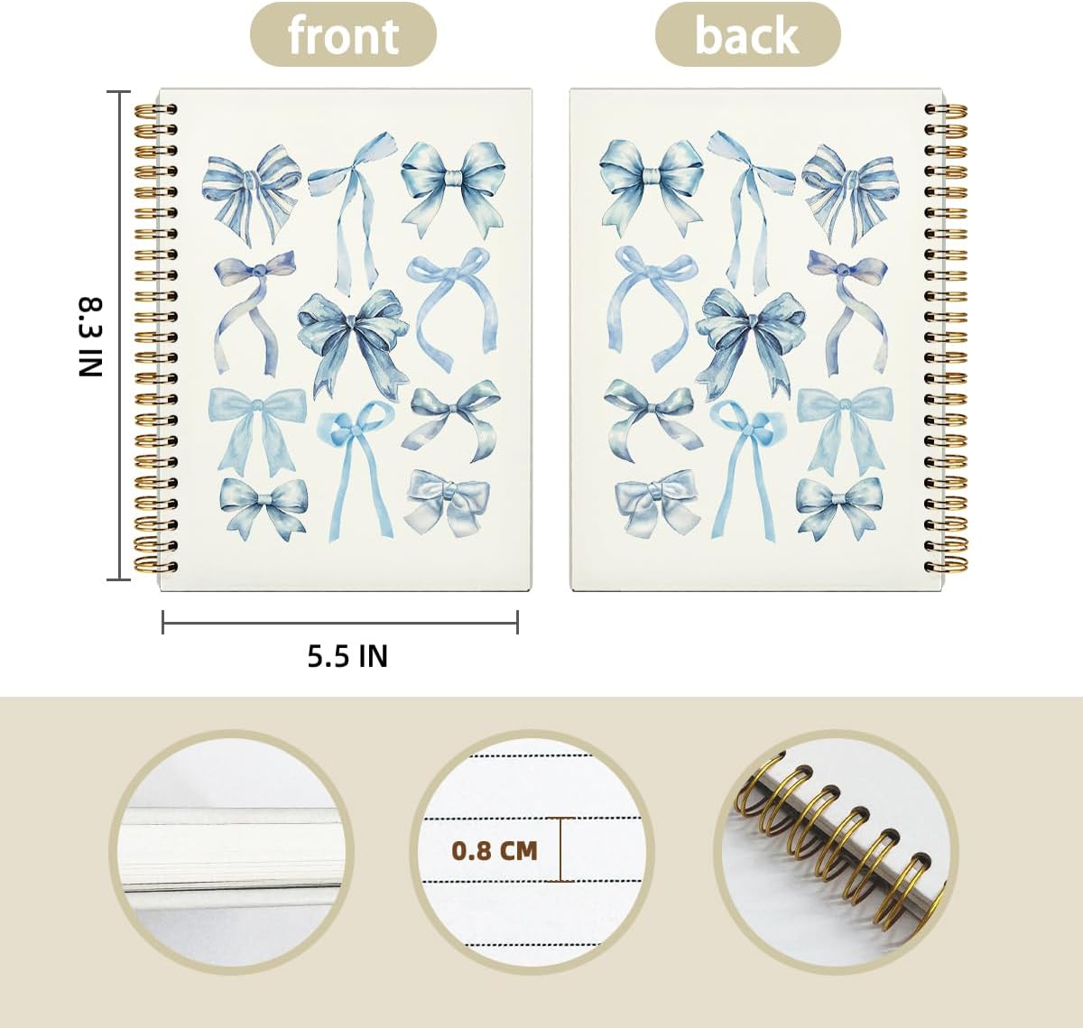 Bow Notebook Journal, Retro Coquette Bowknot Bow Spiral Notebook, Coastal Granddaughter Aesthetic College Ruled Hardcover Spiral Notebook Journal for Work Notes Journaling 5.5x8.3 - Image 6