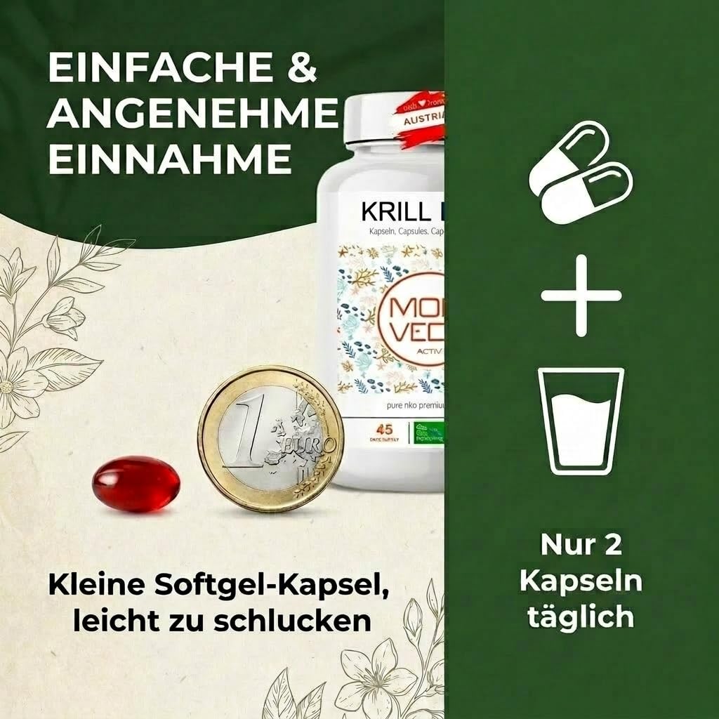 MoriVeda NKO® Antarktische Krillöl Kapseln 270 Stück (3x90) mit Vanille – 1000 mg Antarktisches Krillöl/Tagesdosis – EPA DHA Astaxanthin Cholin Phospholipide – MSC-zertifiziert, aus ECO Harvesting