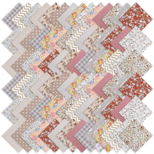 84 Pcs 5 inch Vintage Rose Quilting Fabric Square Bundle Precuts Charm Packs for Quilting Khaki Printed Patchwork Material Supplies Retro Floral Print for Sewing Patchwork and DIY Crafts
