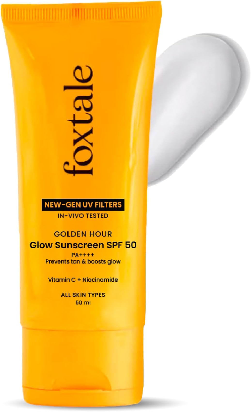 Glow Sunscreen SPF 50 PA++++ Lightweight with Vitamin C and Niacinamide | Fast Absorbing | UVA and UVB filters Prevents Tanning | Non-Greasy | For Men & Women | All Skin Types - 50 ml