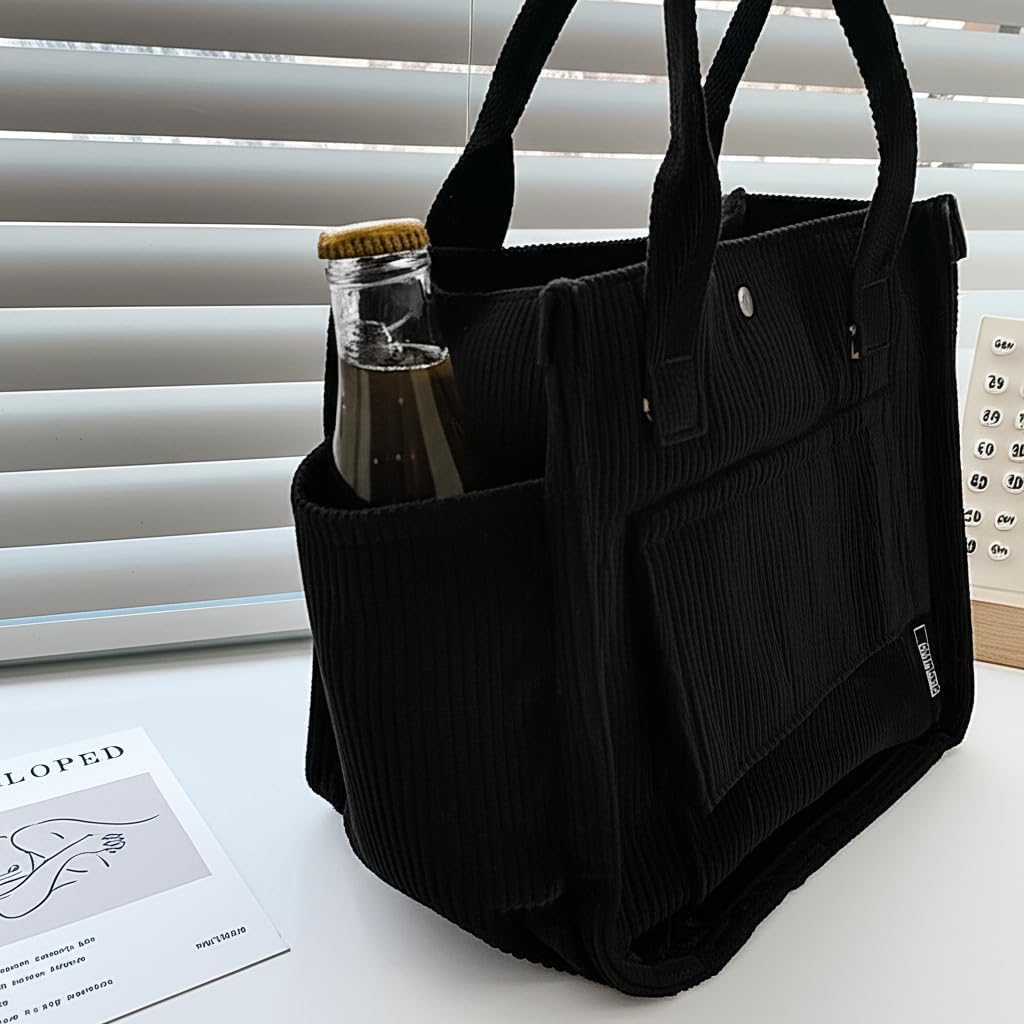 Joria Stylish Corduroy Tote Bag with Multiple Pockets and Detachable Strap – Perfect for Work, Travel, and Everyday Use - Image 8