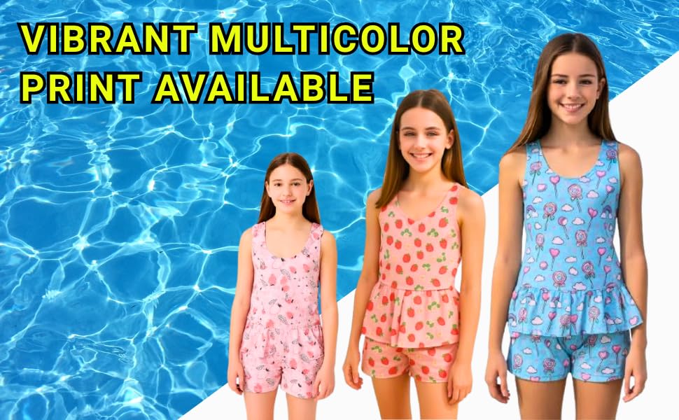 Image of One Piece Girl's Synthetic Digital Printed Swimming Costume in Frock Style.