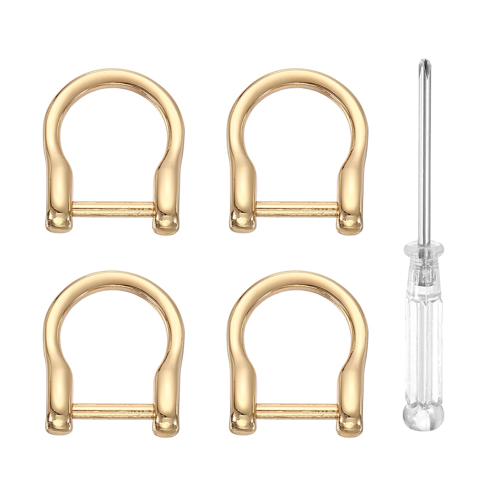 sourcing map 4pcs D-Rings Screw in Shackle 5/9" Metal Horseshoe U Shape Semicircle D Ring Purse Key Holder with Screwdriver for DIY Leather Craft Keychain Collar Accessories, Light Gold