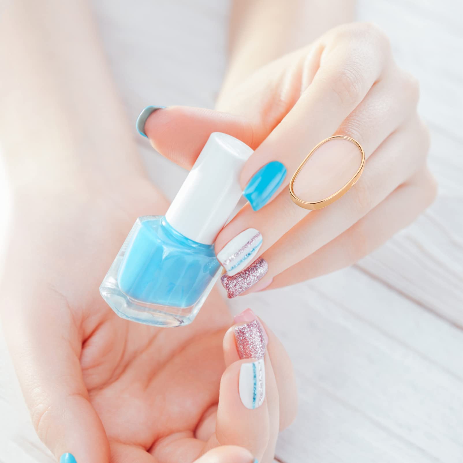 LALAFINA 18 Piezas Paleta De Anillos Placa De Mezcla De Color Polaco Mezcla Cosmética Mini Herramientas Paleta De Arte De Uñas Anillo De Ónix Mini Uñas Resina Pestañas Postizas Clavo