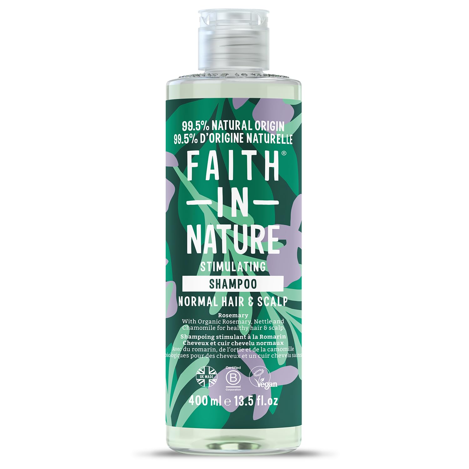 Faith In Nature Shampooing Naturel au Romarin, Stimulant pour Cheveux et Cuir Chevelu Normaux, Végan et Non Testé sur les Animaux, Sans SLS, Silicones ni Parabènes, 400 ml